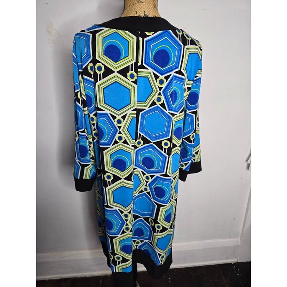 Erica Hannah Neon Blue Mod Print Dress Bell Sleeves Mod - Picture 4 of 13